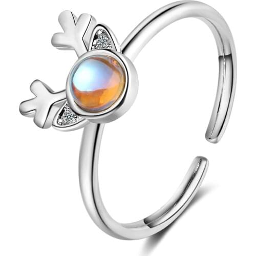 Top Quality 925 Sterling Silver Ring For Women Jewelry Charms Moonstone Deer Design Girls Gold Ring For Bride Wedding Bijou