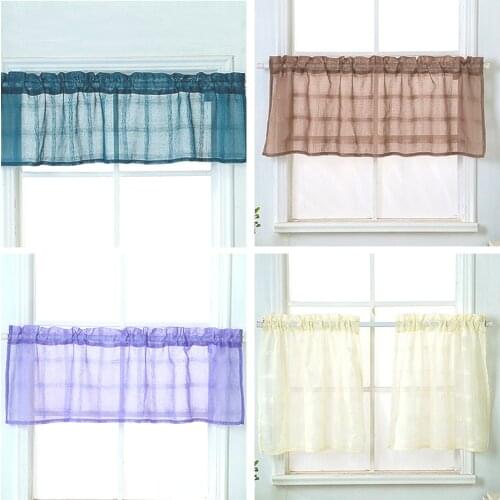 Korean Double Fold Colorful Half Curtain For Kitchen Sheer Voile Window Valance Short Curtain Cabinet Door Cheap
