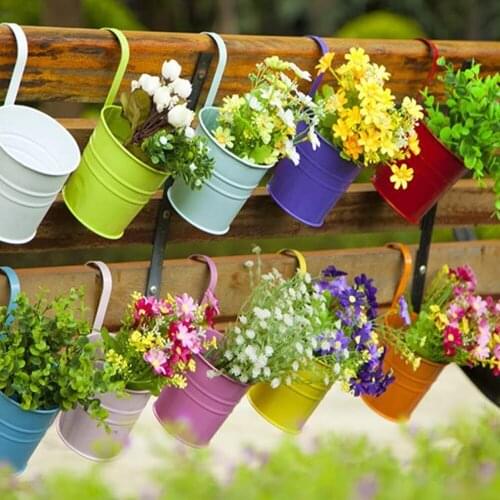 10PCS Metal Flower Hanging Pot Hook Wall Candy Color Iron Bucket Hanging Basket for Garden Balcony Decoration