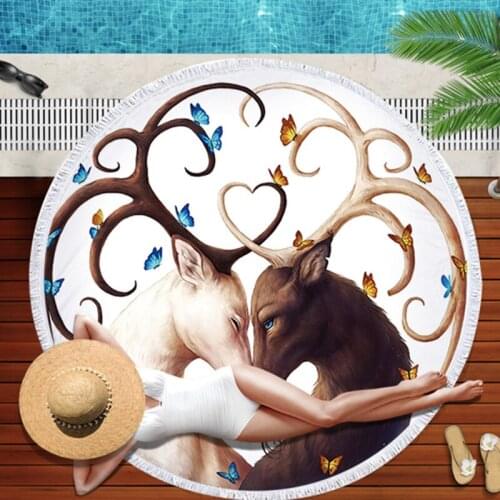 Cartoon elk beach towels Round beach towel Fringed beach towel Pareo beach Beach cover up Towels Large beach towel Bath towel