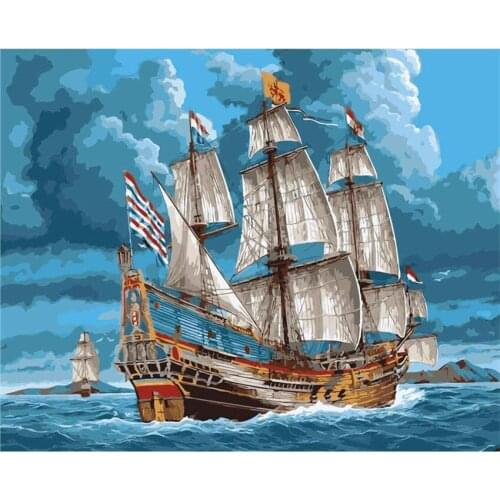 DIY Digital Painting By Numbers Package Smoke sailing oil painting mural Kits Coloring Wall Art Picture Gift frameless