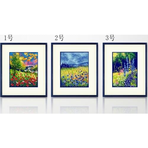 Fishxx Cross Stitch Kit Landscape Pattern C1460 Flower Sea Three Pieces Of Blue Embroidered Cloth Hand-Embroidered Home Painting