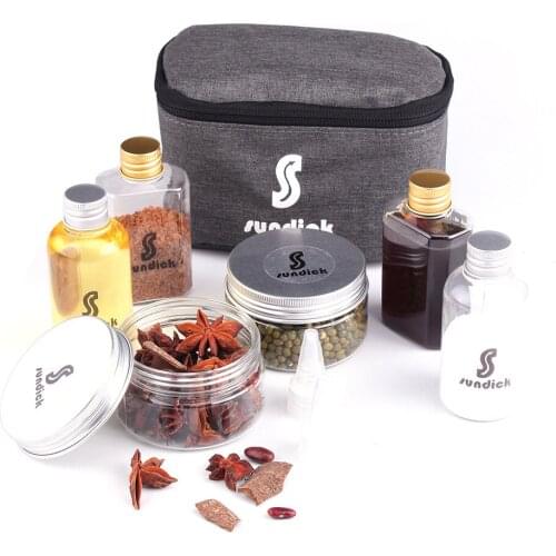 7 PCS Spice Cruets Set Travel Size Salt Bottle BBQ Sauce Container Anise Bottle Storage Bag Set Camping Hiking BBQ Self-driving