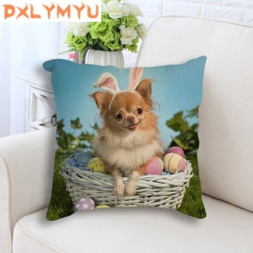 Easter Eggs Among Flowers Picture Cushion Cover Eggs Printed Pillowcases Linen Cotton Pillow Covers Sofa 45x45cm Cushion Cover