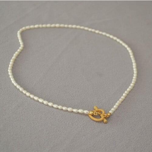 French romantic charming gentle soft fresh water rice pearl love OT buckle short necklace clavicle chain woman