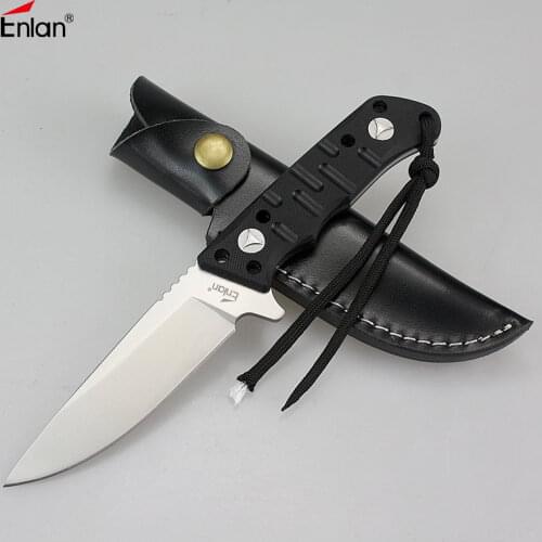 ENLAN VG10 Steel ,Satin Blade Outdoor Self-defence Fishing Knife Jungle Hunting Knife Sharp Tactical knives With leather Sheath
