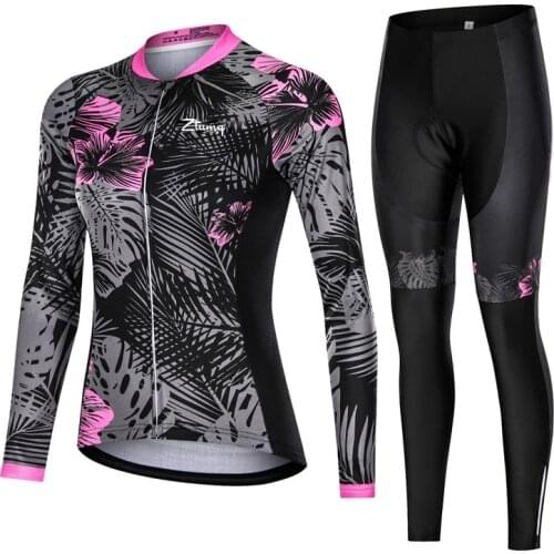 Flower Bicycle Clothing Cycling Jersey Bib Pants Bike Riding Skinsuit Sets Long Sleeve MTB Sportwaer Suit Ropa Maillot Ciclismo