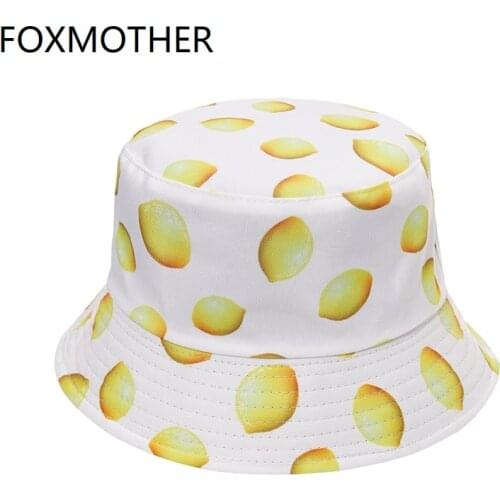 FOXMOTHER New Styles Cute Black Orange Lemon Fruit Print Bucket Hats Summer Sun Caps Beach Women Casquette Femme