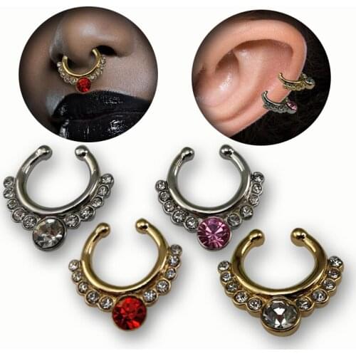Fake piercing nose rings and studs stainless fake nostril septum stud earring tongue piercing earrings Fake Piercing Rings Stud