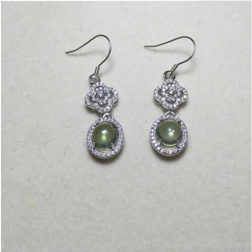 Prehnite stud earring Natural prehnite Free shipping 925 sterling silver Fine gems jewelry For men or women