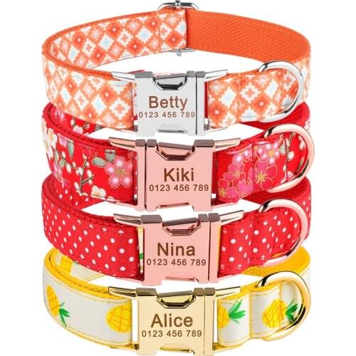 Regulable Nylon Custom Colorfast Nameplate Dog Collar Easy to disassemble Printed Tag Engraved Pet name Standard Dog Collar