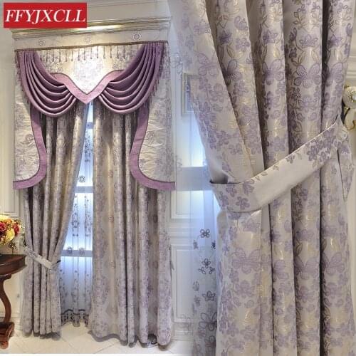 European-Style luxury purple beautiful Jacquard Curtain Fabric Window Screen Bay Window Shading Curtains for living room bedroom