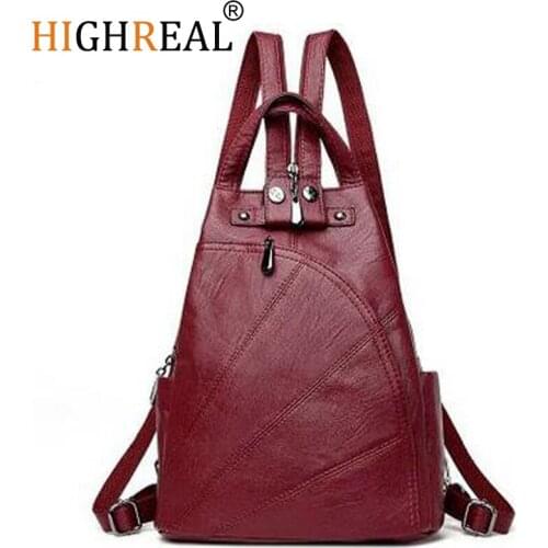 HIGHREAL Designe Womens Backpacks Genuine Leather Female Backpack Women Schoolbag For Girls Large Capacity Shoulder Travel
