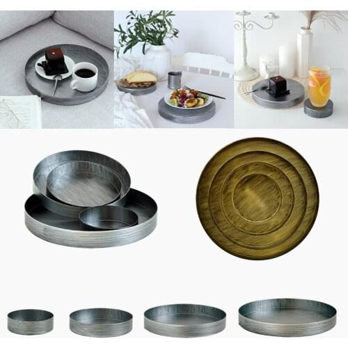 Silver Golden Iron Tray Vintage Round Plate Fruit Cake Plate Jewelry Organizer Display Trays