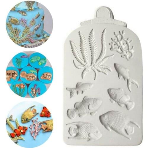 Fish Seaweed Silicone Mold DIY Cake Fondant Cake Decorating Tools Sea Coral Cupcake Chocolate Moulds