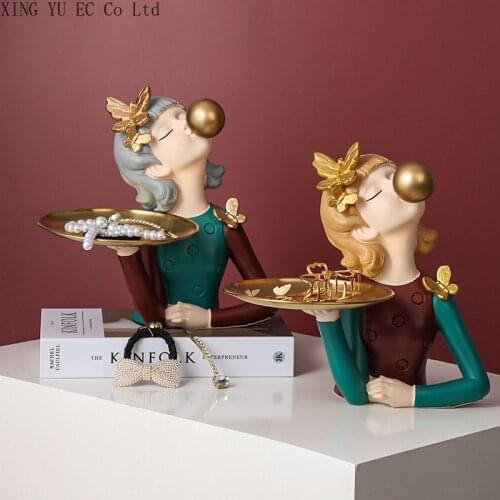 Light Luxury Creative Bubble Girl Decorative Key Storage Tray Resin Crafts Modern Home Living Room Decoration Accessories