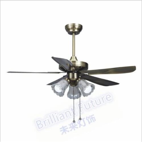 High quality LED ceiling fans lamp brown color wood 3 light 5pcs of Blades 110-220V 42 Inch/106cm Pull switch