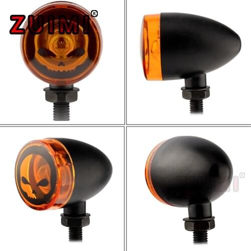 2pcs cafe racing motorcycle turn signal accessories for harley cruise car metal bullet skull grimace aluminum alloy turn signal