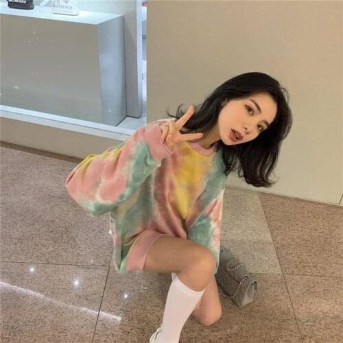 Ulzzang Patchwork Streetwear women sweatshirt Harajuku printing hooded bf long-sleeved loose Pullovers hoodies funny female