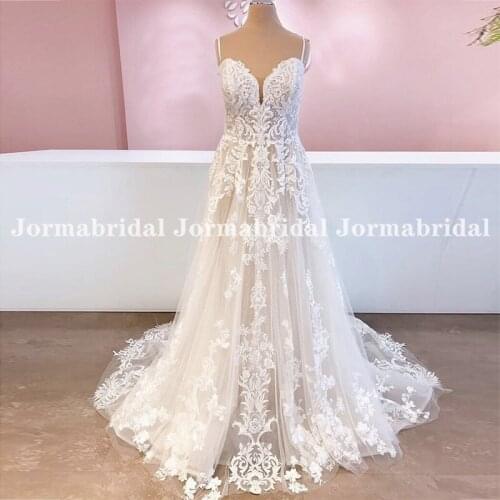 Gorgeous Lace Appliques Wedding Dress With Spaghetti Straps 2021 New Arrival Long Train A Line Bridal Dresses Vestidos De Novia