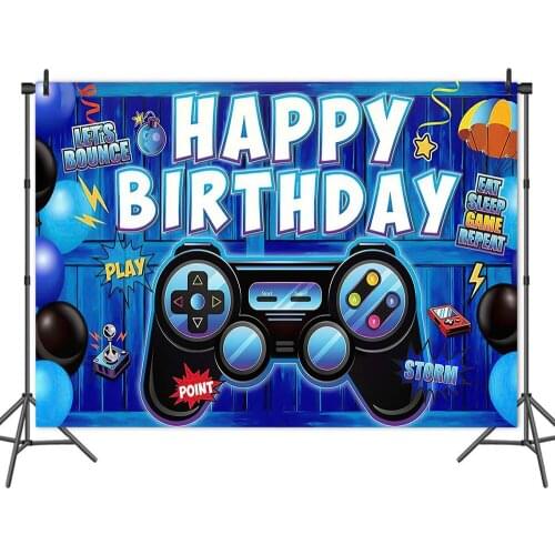 Vinyl Background Photography Playing Game Blue White TV Gamepad Child Happy Birthday Poster Party Photo Backdrop Photocall