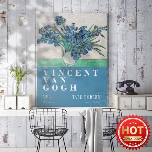 Vincent Van Gogh Irises Exhibition Museum Poster, Vincent Vase Flowers Vintage Art Prints, Living Room Decor Wall Picture, Gift