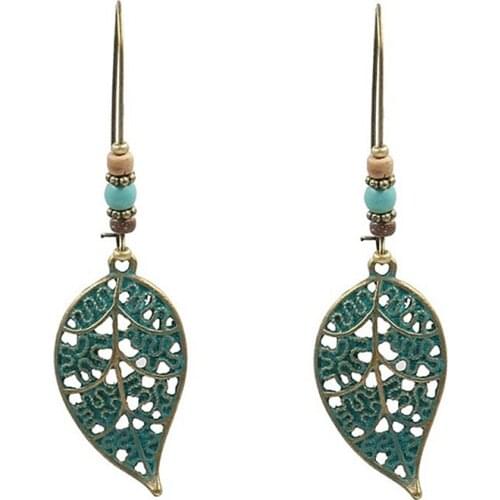 Vintage Leaves Drop Earring Bohemian Gold Green Hollow Long Women Accessories 2020 Ethnic Dangle Earrings Boho Jewelry O4P743