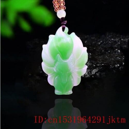 Green Jade Fox Pendant Carved Necklace Amulet Jewelry for Chinese Women Gifts Charm Natural Fashion Jadeite