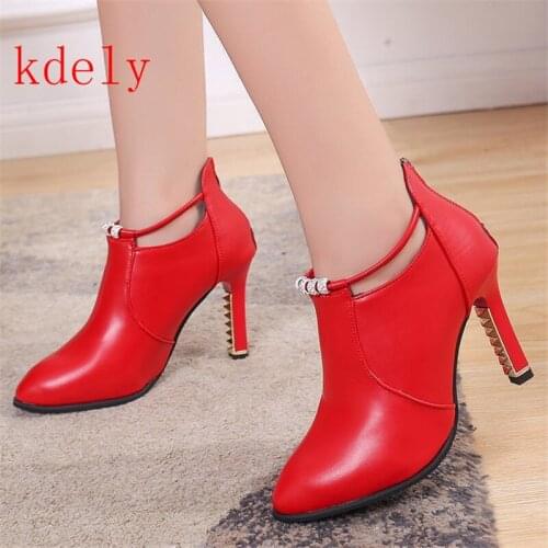 2020 Hot Sale Women Ankle Boots Spring Autumn High Heel 8.5 cm High Heels Black red Pointed toe Shoes size 34-40