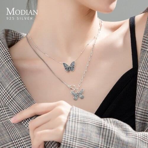Modian 100% Real 925 Sterling Silver Retro Flying Butterfly Pendant Necklace for Women 2 Style Pendant Fine Jewelry 2020 Design