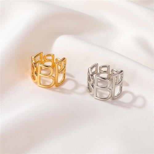 Simple Style Letter B Ring Opening For Women Girls Fashion Vintage Geometric Adjustable Finger Jewelry Party Gifts