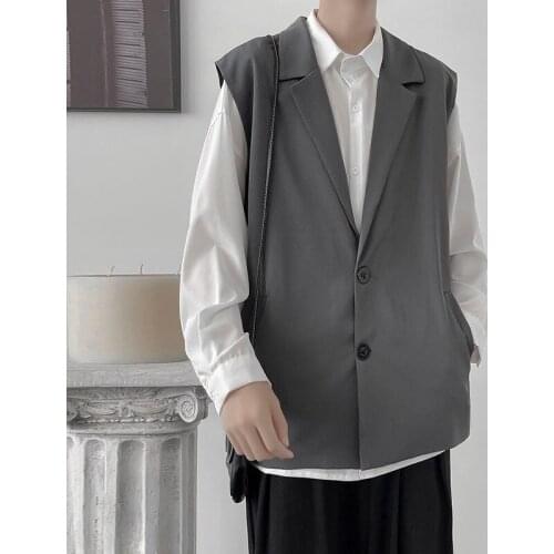 Sleeveless Suit Vest Loose Black Gray Jacket Outer Wear Casual Mens Clothes Fashion Japanese Trend Vest Spring Summer Plus Size