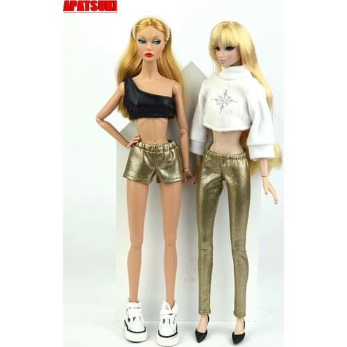 Golden Elastic PU Leather Trousers For Barbie Doll Clothes Bottoms Pants & Shorts Fashion Outfit 1/6 BJD Dolls Accessories Toys