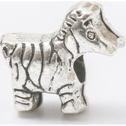 10Pcs/Lot dog Antique Silver Color DIY Zinc alloy Big Hole Spacer Bead Charm Fits Jewelry making Bracelet js1127