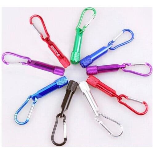 Free Shipping 100 Pcs/lot Mini 1 LED Carabiner Flashlight Torch flash Light Portable Lighting Lamp Keychain Camping Hiking