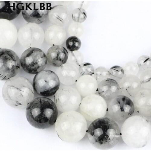 HGKLBB Black Rutilated Quartz beads Natural crystal Stone 6/8/10/12MM Round Loose beads making Jewelry bracelet accessories DIY