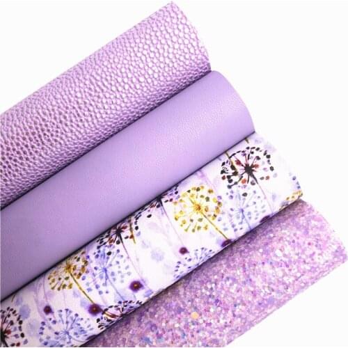 Purple Chunky Glitter Leather Fabric Flowers Printed Synthetic Leather Caviar Embossed Leather For BOWS DIY 21X29CM G543
