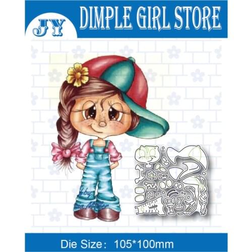 Playful girl decorating stamps and cutting craft templates Scrapbook punching metal molds for card making New products in 2021