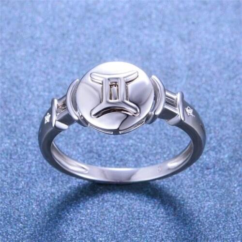 Simple Female Gemin Constellation Ring With Zircon Fashion Party Wedding Rings For Women Classic 925 Sterling Silver Finger Ring