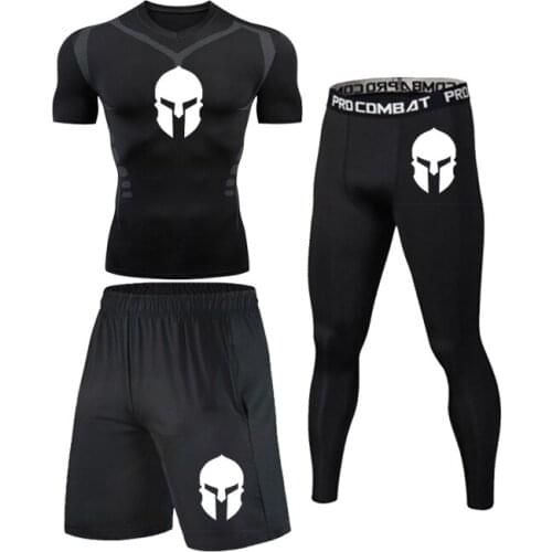 Summer Mens Compression Sportswear Gym Tights Training Clothes Exercise Jogging Suit Mens Running Windproof Sportswear