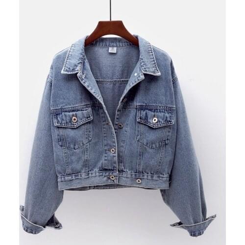 Single-breasted Denim Jacket Women Short Top 2020 Spring Autumn New Korean loose Bat Long sleeve Outerwear Casual Jeans Jackets