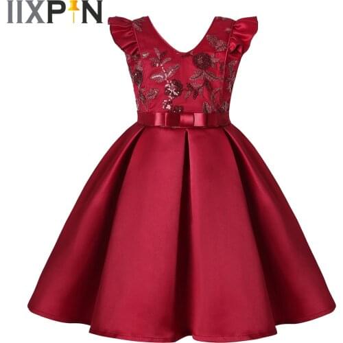 Girls Summer Dress Embroidery Flower Girl Dresses Satin Elegant Girls Princess Dress Wedding Party First Communion Clothing