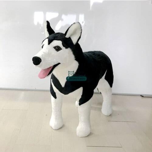 Dorimytrader Hot Giant Emulational Dog Plush Toy Stuffed Realistic Black Husky Doll Decoration Gifts for Children 39inch 100cm