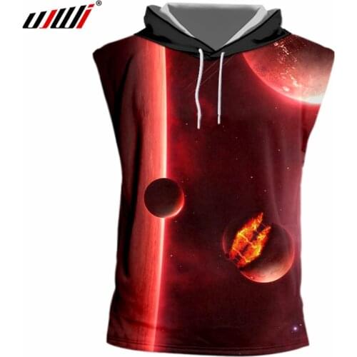 UJWI Mens Casual Tshirts Summer Cool Print Universe Space Cap T-shirt Man Bodybuilding Fitness Quick Dry Shirt Sleeveless Hoody
