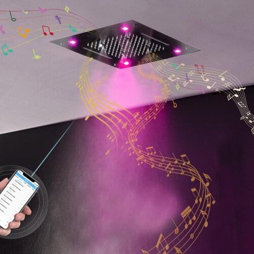 Bluetooth Music Shower head 304 Stainless Steel Waterfall Rainfall Shower Faucet Bathroom Ceiling Colorful LED Shower Head Panel