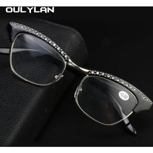 Oulylan Diamond Ladies Elegant Cat Eye Reading Glasses Resin Lenses Women Crystal Rhinestone Decoration Presbyopic Eyewear