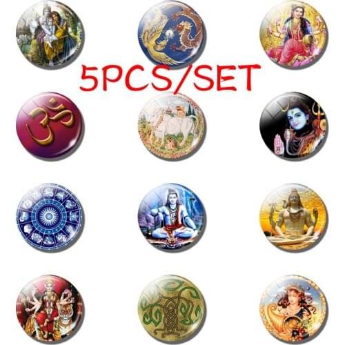 5PCS/SET Goddess Krishna 25mm Glass Cabochon Jewelry Lord Shiva Amulet Charm Pendant Fashion Accessories Hinduism Creative Gifts