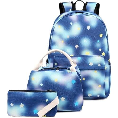 3pcs School Backpacks for Teen Girls Nylon Travel Laptop Daypack Bookbags with Lunch Bag Pencil Case Set G5AE