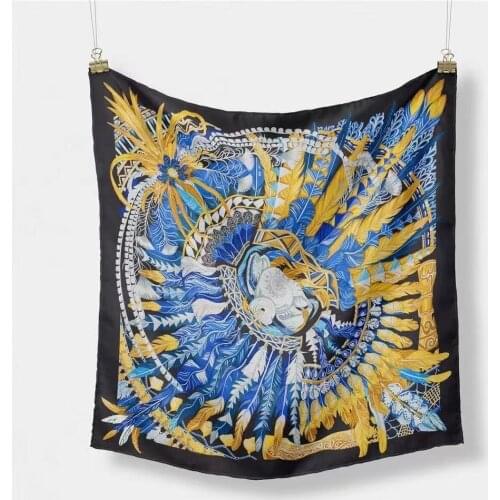 53CM Feather Print Twill Silk Squre Scarves Women Small Foulard Female Neckerchief Bandana Girls Fashion Neck Hijab Accessories