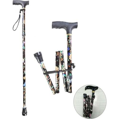90cm Lightweight Foldable Walking Stick For Elderly Old Man Telescopic Folding Floral Metal Cane Trekking Hiking Mountaining